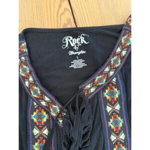 NWT Wrangler Rock 47 Embroidered Fringe Short Sleeve Open Front Cardigan Large